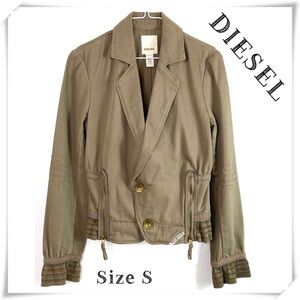 DIESEL Zip Hem Cotton Fitted Moto Jacket in Khaki Beige Size S